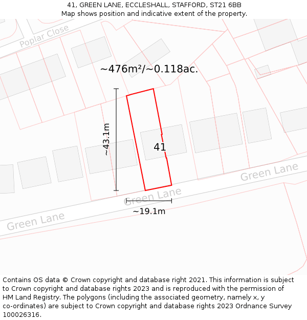 41, GREEN LANE, ECCLESHALL, STAFFORD, ST21 6BB: Plot and title map