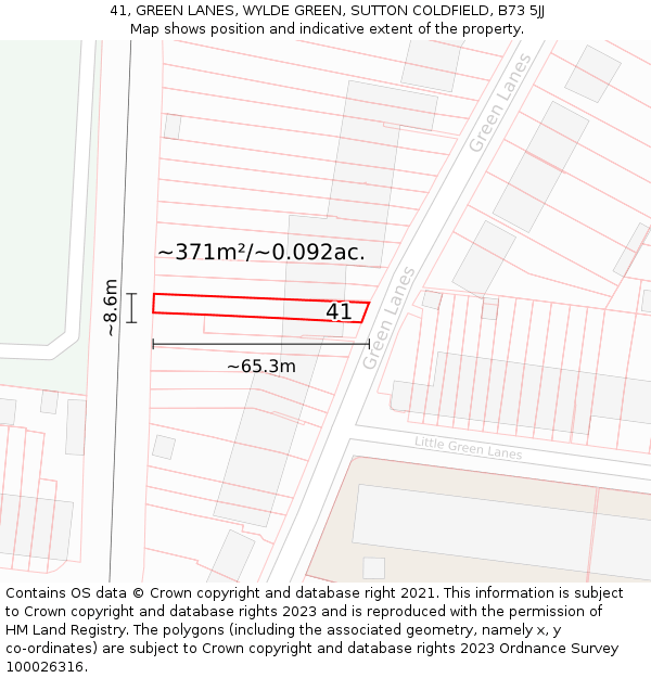 41, GREEN LANES, WYLDE GREEN, SUTTON COLDFIELD, B73 5JJ: Plot and title map