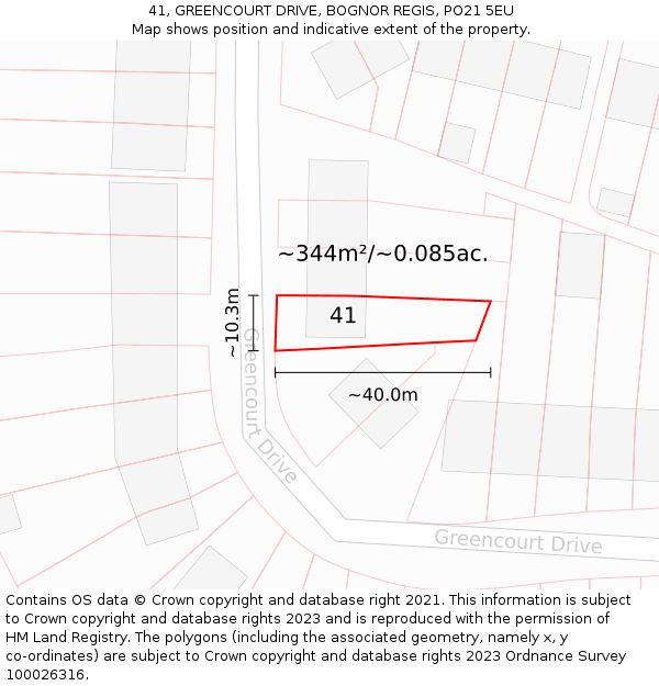 41, GREENCOURT DRIVE, BOGNOR REGIS, PO21 5EU: Plot and title map