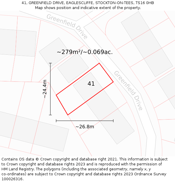 41, GREENFIELD DRIVE, EAGLESCLIFFE, STOCKTON-ON-TEES, TS16 0HB: Plot and title map