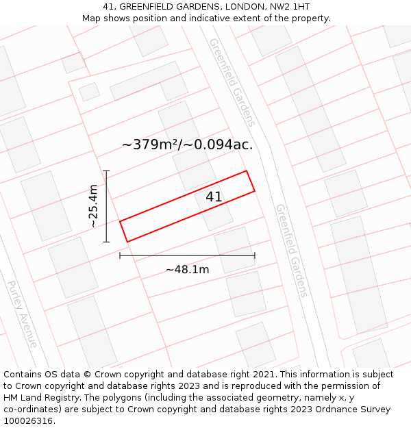 41, GREENFIELD GARDENS, LONDON, NW2 1HT: Plot and title map