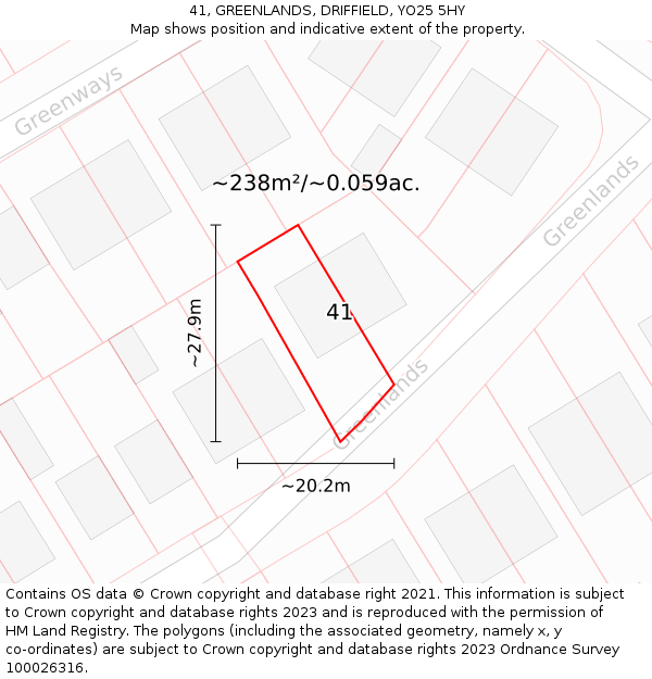 41, GREENLANDS, DRIFFIELD, YO25 5HY: Plot and title map