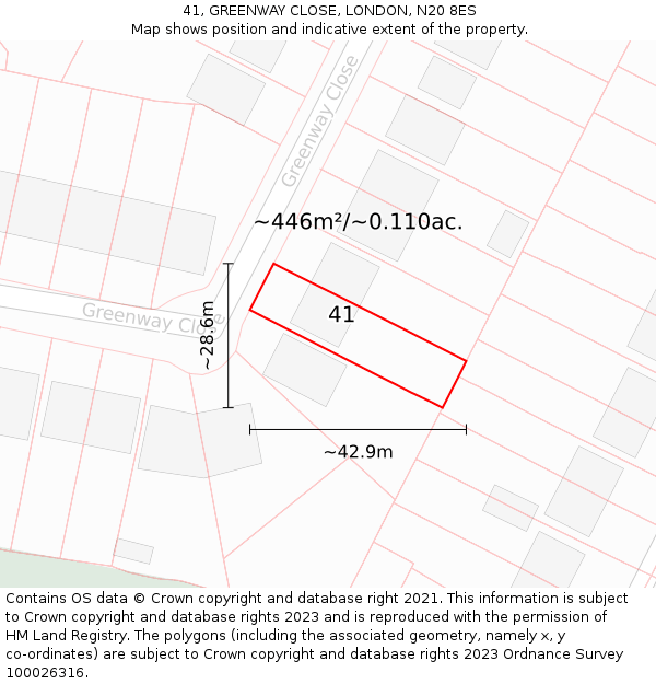 41, GREENWAY CLOSE, LONDON, N20 8ES: Plot and title map