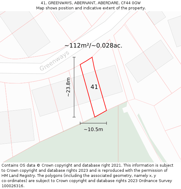 41, GREENWAYS, ABERNANT, ABERDARE, CF44 0GW: Plot and title map