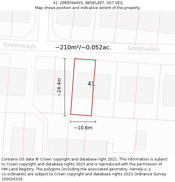 41, GREENWAYS, BENFLEET, SS7 5EG: Plot and title map