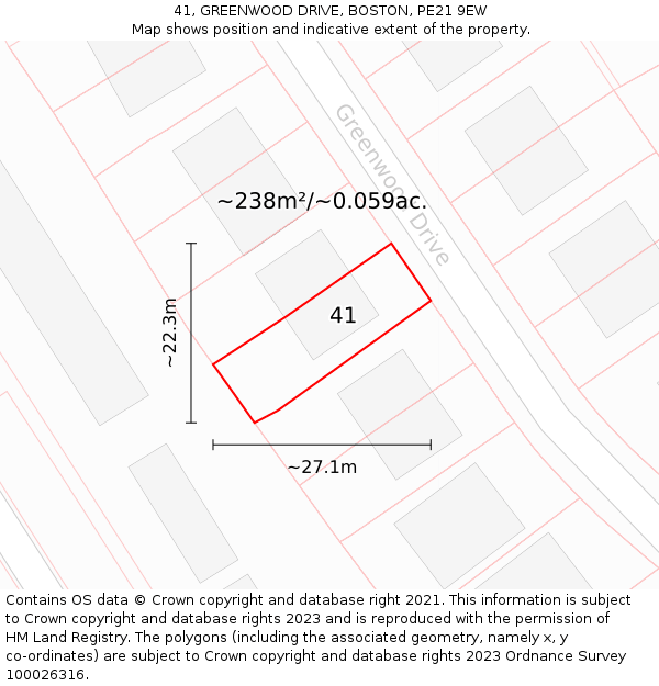 41, GREENWOOD DRIVE, BOSTON, PE21 9EW: Plot and title map
