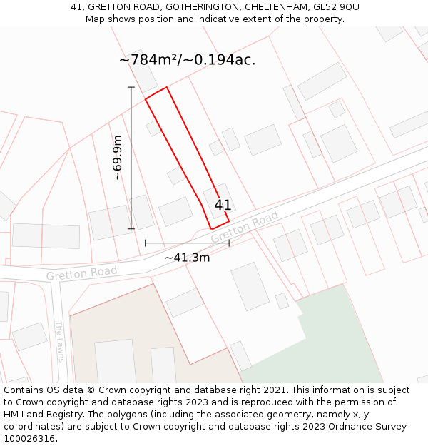 41, GRETTON ROAD, GOTHERINGTON, CHELTENHAM, GL52 9QU: Plot and title map