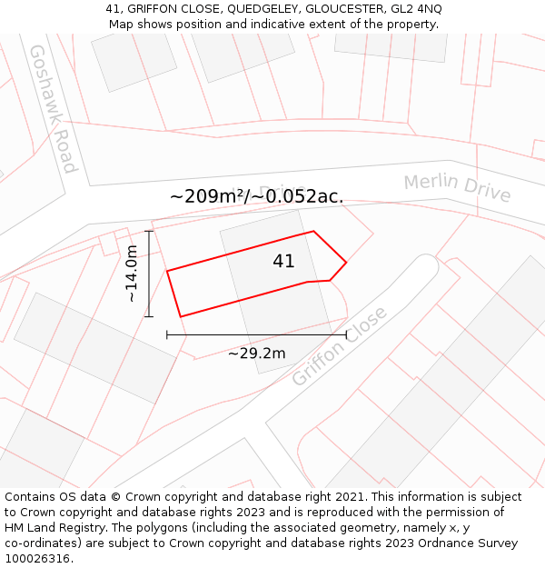41, GRIFFON CLOSE, QUEDGELEY, GLOUCESTER, GL2 4NQ: Plot and title map