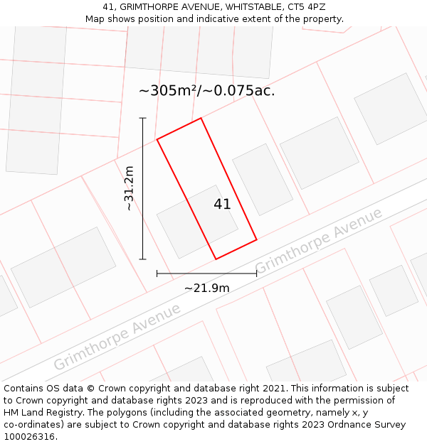 41, GRIMTHORPE AVENUE, WHITSTABLE, CT5 4PZ: Plot and title map