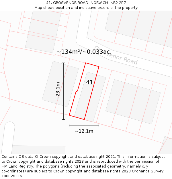 41, GROSVENOR ROAD, NORWICH, NR2 2PZ: Plot and title map