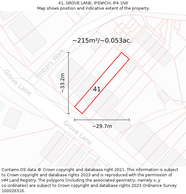 41, GROVE LANE, IPSWICH, IP4 1NX: Plot and title map