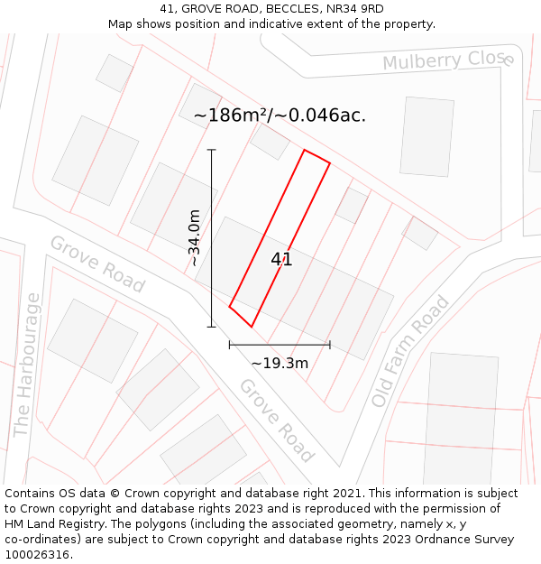 41, GROVE ROAD, BECCLES, NR34 9RD: Plot and title map