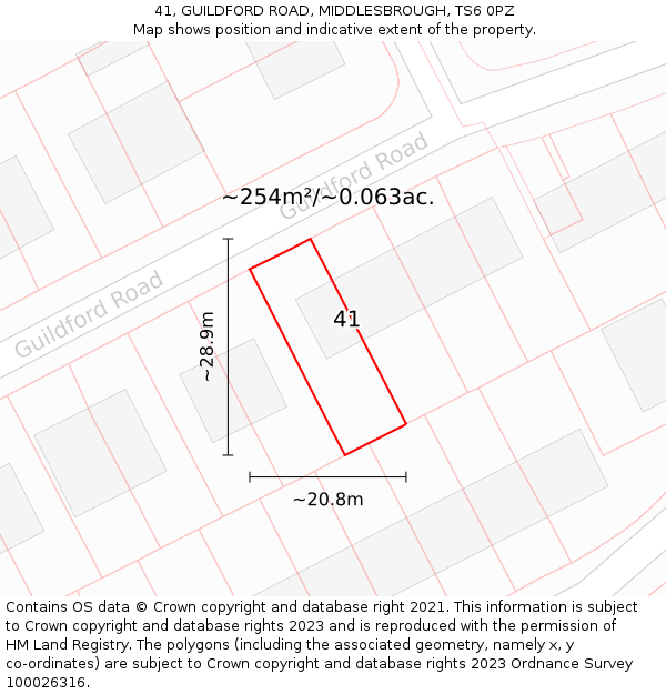 41, GUILDFORD ROAD, MIDDLESBROUGH, TS6 0PZ: Plot and title map
