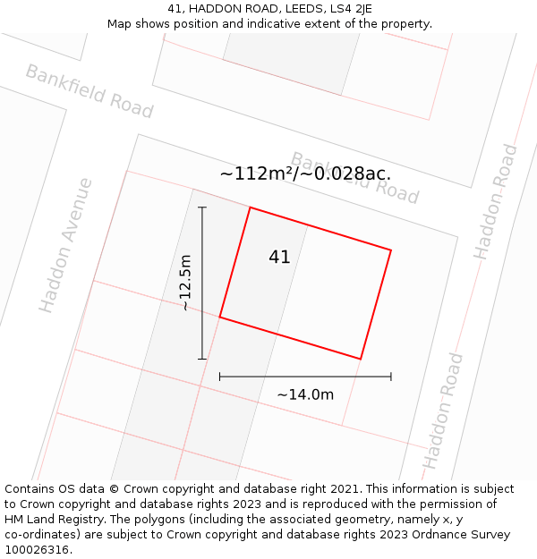 41, HADDON ROAD, LEEDS, LS4 2JE: Plot and title map