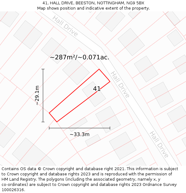 41, HALL DRIVE, BEESTON, NOTTINGHAM, NG9 5BX: Plot and title map