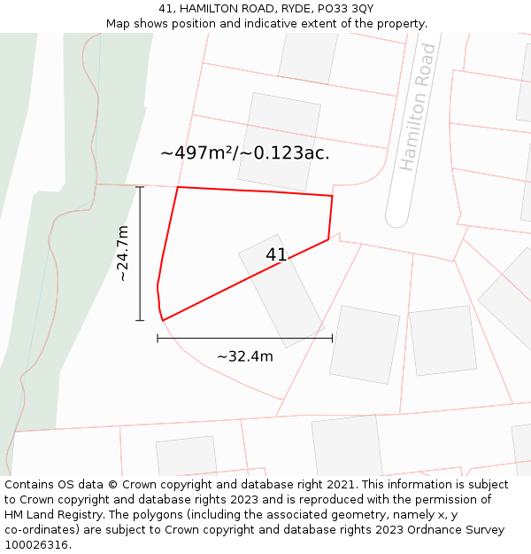 41, HAMILTON ROAD, RYDE, PO33 3QY: Plot and title map