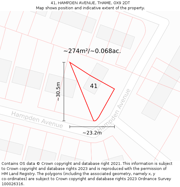 41, HAMPDEN AVENUE, THAME, OX9 2DT: Plot and title map