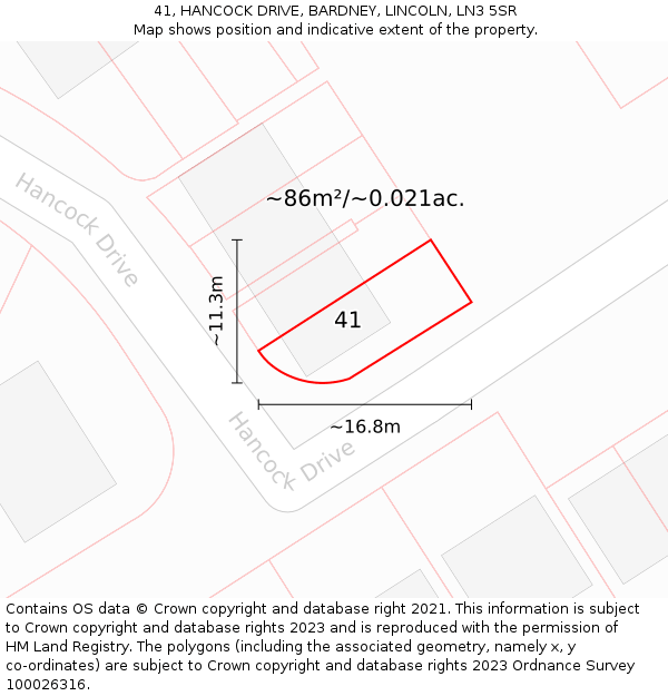 41, HANCOCK DRIVE, BARDNEY, LINCOLN, LN3 5SR: Plot and title map