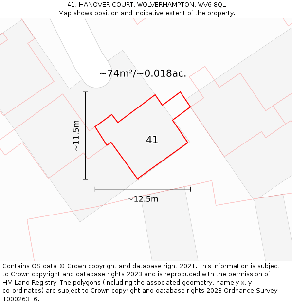 41, HANOVER COURT, WOLVERHAMPTON, WV6 8QL: Plot and title map