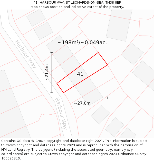 41, HARBOUR WAY, ST LEONARDS-ON-SEA, TN38 8EP: Plot and title map