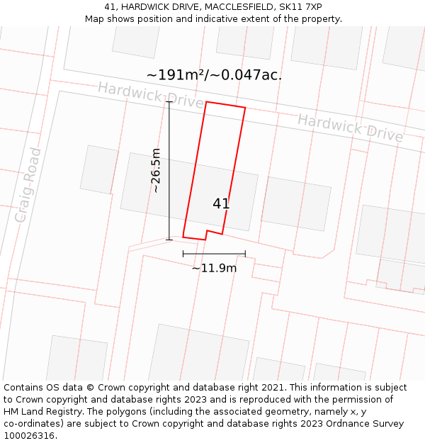 41, HARDWICK DRIVE, MACCLESFIELD, SK11 7XP: Plot and title map