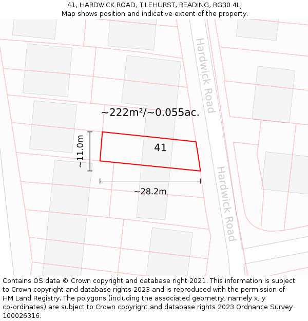 41, HARDWICK ROAD, TILEHURST, READING, RG30 4LJ: Plot and title map