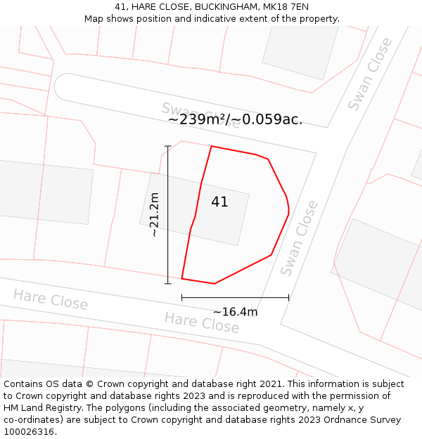 41, HARE CLOSE, BUCKINGHAM, MK18 7EN: Plot and title map
