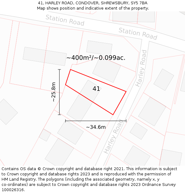 41, HARLEY ROAD, CONDOVER, SHREWSBURY, SY5 7BA: Plot and title map