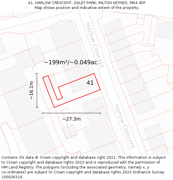 41, HARLOW CRESCENT, OXLEY PARK, MILTON KEYNES, MK4 4EP: Plot and title map