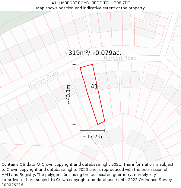 41, HARPORT ROAD, REDDITCH, B98 7PG: Plot and title map