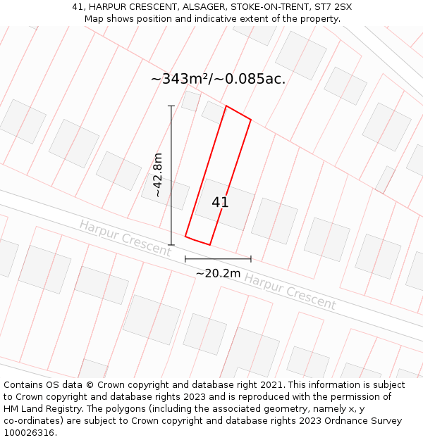 41, HARPUR CRESCENT, ALSAGER, STOKE-ON-TRENT, ST7 2SX: Plot and title map