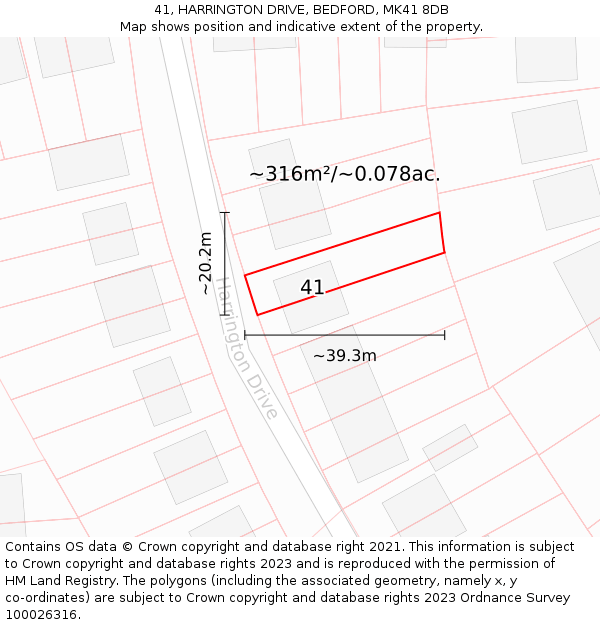 41, HARRINGTON DRIVE, BEDFORD, MK41 8DB: Plot and title map