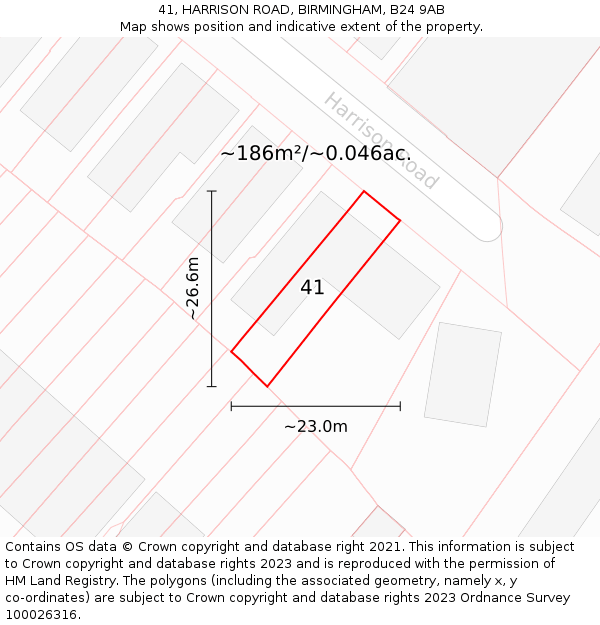 41, HARRISON ROAD, BIRMINGHAM, B24 9AB: Plot and title map