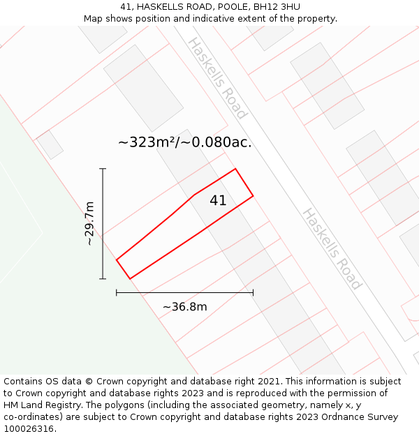 41, HASKELLS ROAD, POOLE, BH12 3HU: Plot and title map
