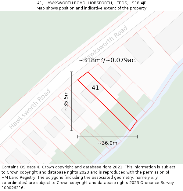 41, HAWKSWORTH ROAD, HORSFORTH, LEEDS, LS18 4JP: Plot and title map