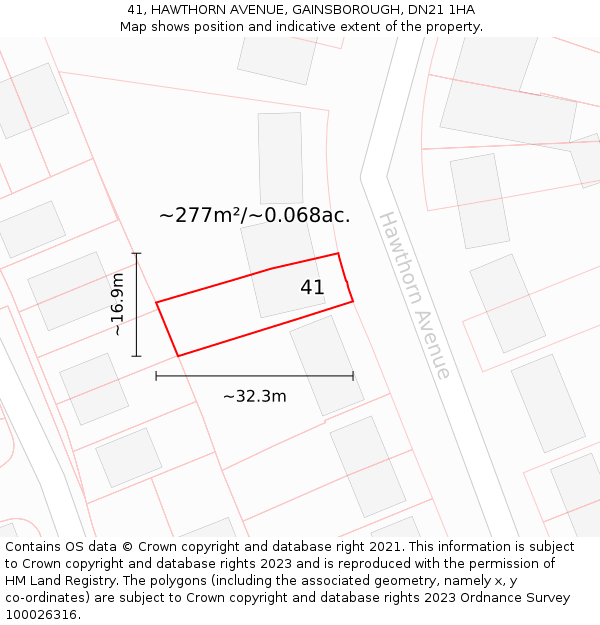 41, HAWTHORN AVENUE, GAINSBOROUGH, DN21 1HA: Plot and title map