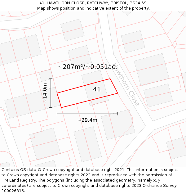 41, HAWTHORN CLOSE, PATCHWAY, BRISTOL, BS34 5SJ: Plot and title map