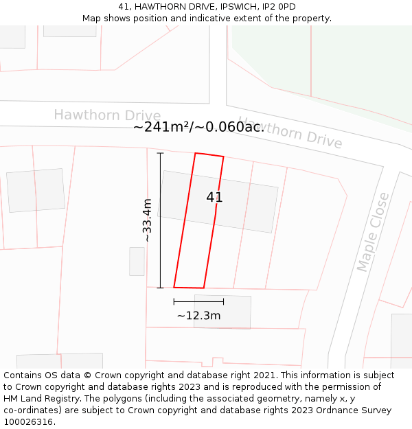 41, HAWTHORN DRIVE, IPSWICH, IP2 0PD: Plot and title map