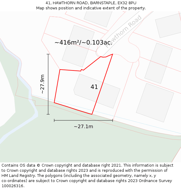 41, HAWTHORN ROAD, BARNSTAPLE, EX32 8PU: Plot and title map