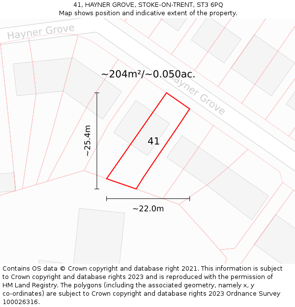 41, HAYNER GROVE, STOKE-ON-TRENT, ST3 6PQ: Plot and title map