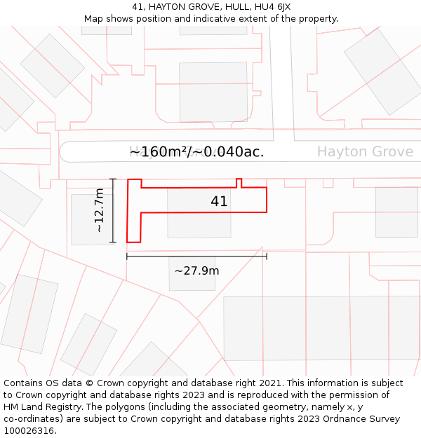 41, HAYTON GROVE, HULL, HU4 6JX: Plot and title map