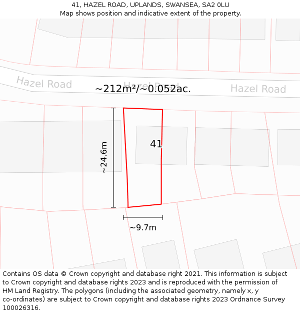 41, HAZEL ROAD, UPLANDS, SWANSEA, SA2 0LU: Plot and title map