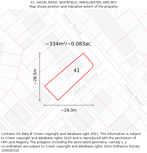 41, HAZEL ROAD, WHITEFIELD, MANCHESTER, M45 8FU: Plot and title map
