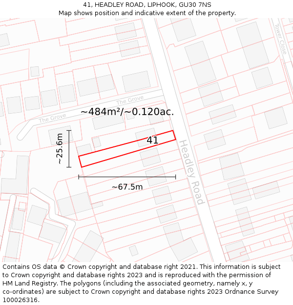 41, HEADLEY ROAD, LIPHOOK, GU30 7NS: Plot and title map
