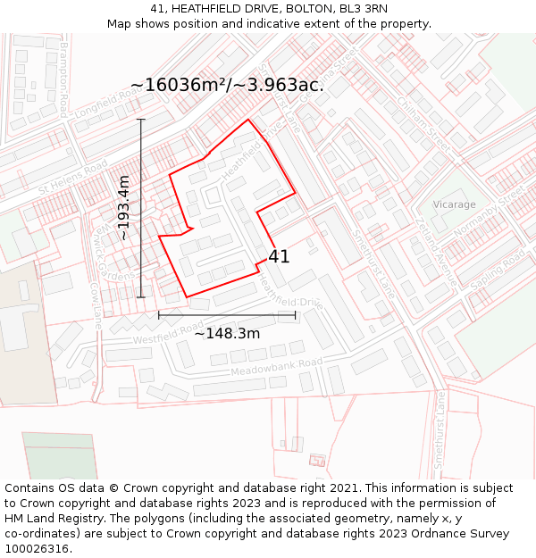 41, HEATHFIELD DRIVE, BOLTON, BL3 3RN: Plot and title map