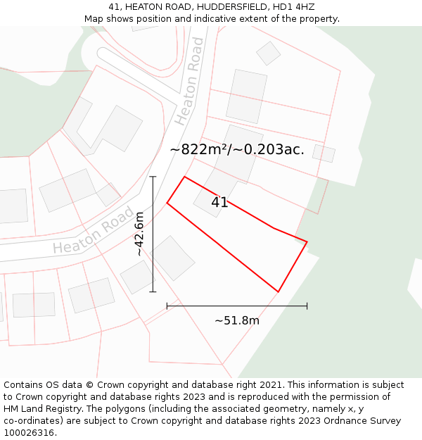 41, HEATON ROAD, HUDDERSFIELD, HD1 4HZ: Plot and title map