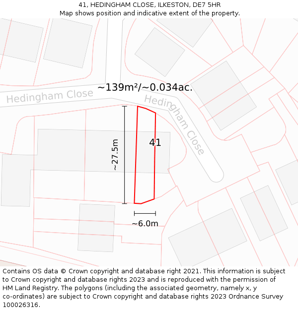41, HEDINGHAM CLOSE, ILKESTON, DE7 5HR: Plot and title map