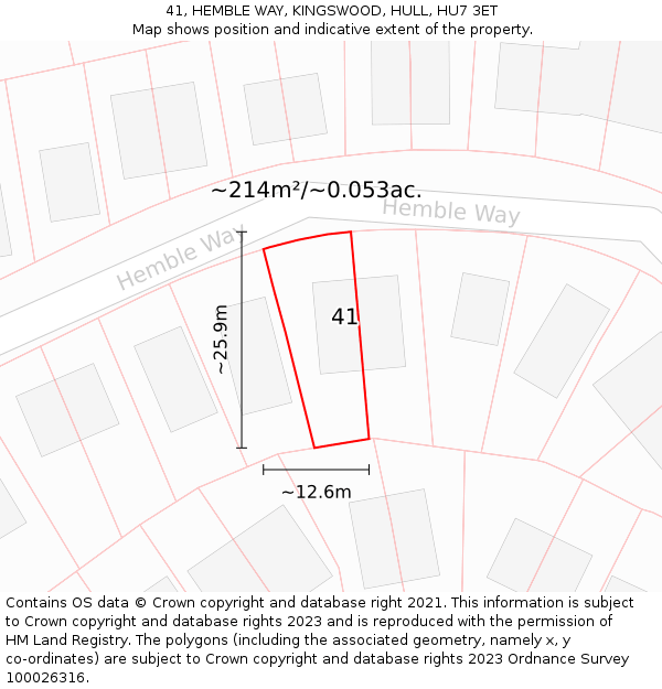 41, HEMBLE WAY, KINGSWOOD, HULL, HU7 3ET: Plot and title map