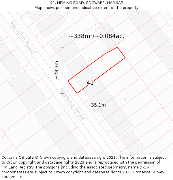 41, HEMING ROAD, EDGWARE, HA8 9AB: Plot and title map