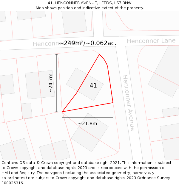 41, HENCONNER AVENUE, LEEDS, LS7 3NW: Plot and title map